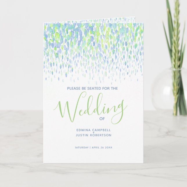 Green blue modern cascading art wedding program (Front)