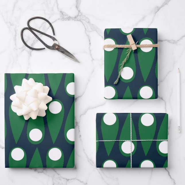 Green Blue Modern Polka Dot  Wrapping Paper Sheets (Front)