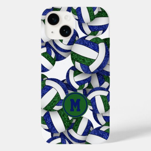 green blue monogrammed girly volleyballs pattern  Case_Mate iPhone 14 case
