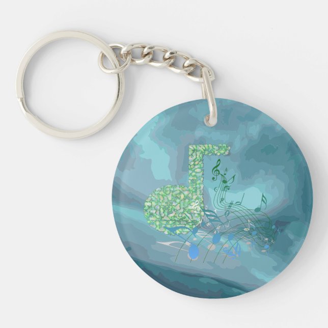 Green & Blue Music Notes Acrylic Circle Keychain (Front)