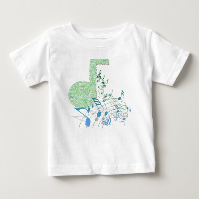Green & Blue Music Notes White Baby Tutu Bodysuit (Front)