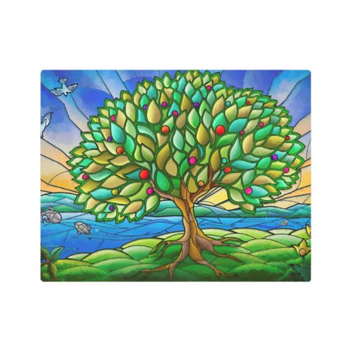 Green Blue Mystic Tree of Life Metal Wall Art