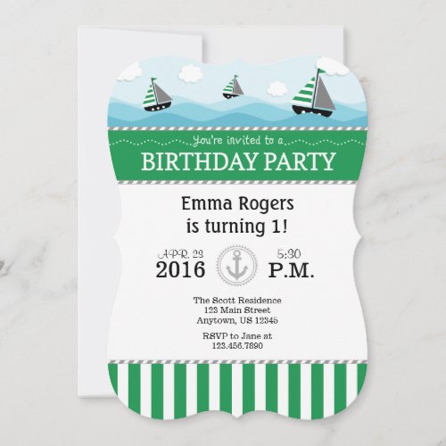 Green Blue Nautical Birthday Invitation