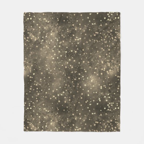 Green blue night sky sepia brown gold star pattern fleece blanket