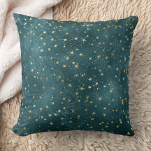 Green blue night sky teal gold star pattern