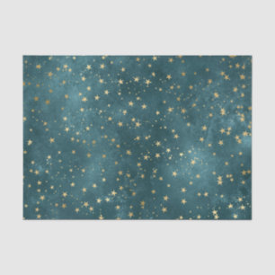 Green blue night sky teal gold star pattern tissue paper