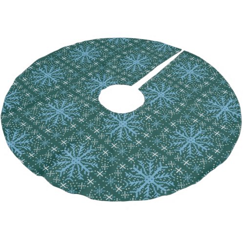 Green blue nordic snowflake pattern  brushed polyester tree skirt