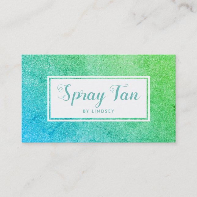 Green Blue Ombre Sparkle Glitter Beauty Spray Tan Business Card (Front)