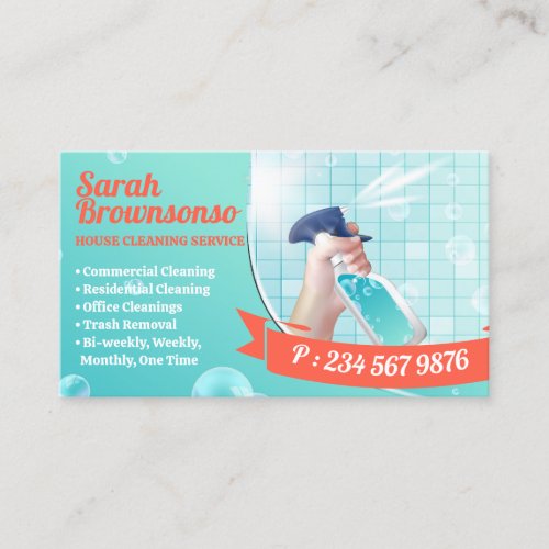 Green Blue Orange House Cleaning Business Card