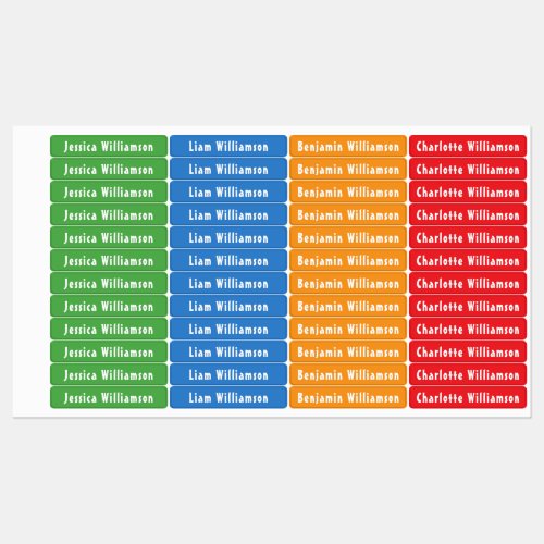 Green, Blue, Orange, Red Family Waterproof Labels