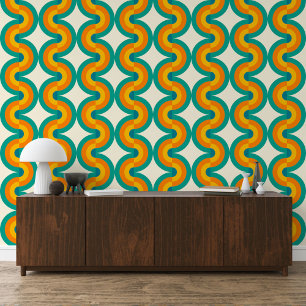 Green Blue Orange Yellow Half Circle Waves Pattern Wallpaper