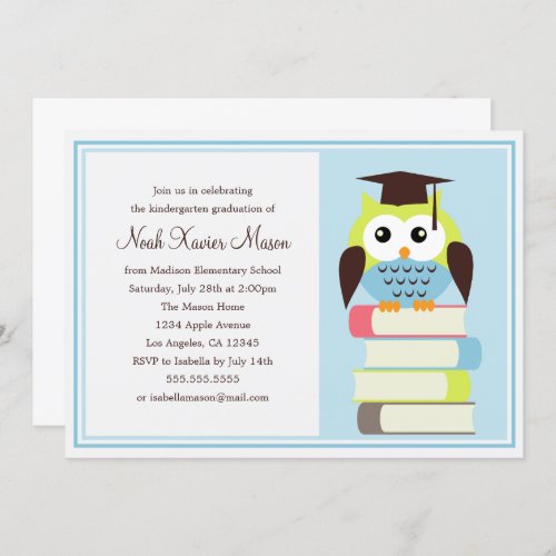 GreenBlue Owl Graduation Party Invitation
