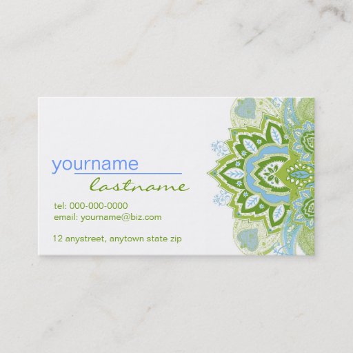 Customizable Green Blue Paisley Business Card Template
