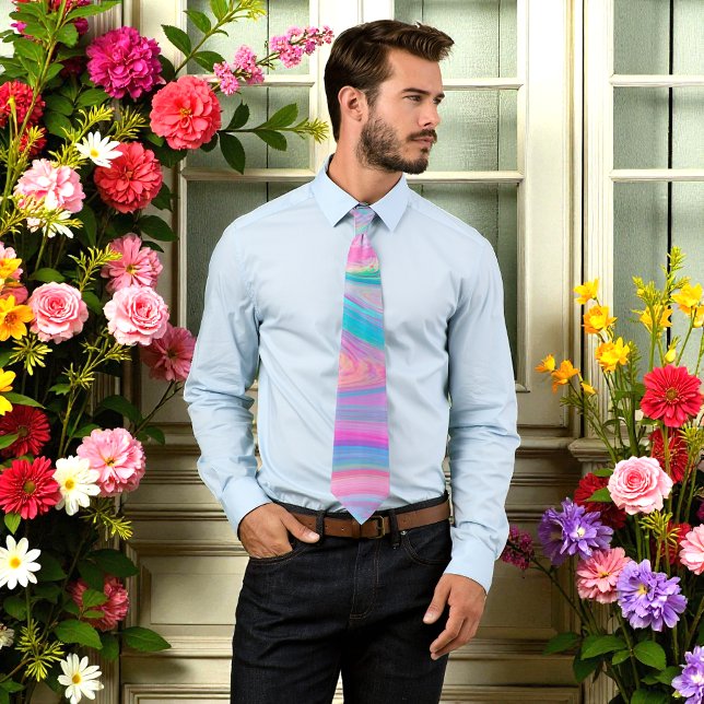 Green Blue Pastel Swirls Pattern Neck Tie (Creator Uploaded)