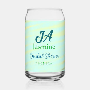 Green blue pastel watercolor bridal shower name da can glass