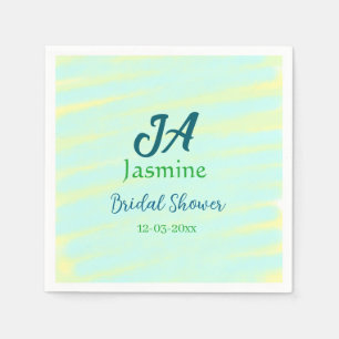 Green blue pastel watercolor bridal shower name da napkins