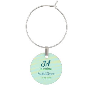 Green blue pastel watercolor bridal shower name da wine charm