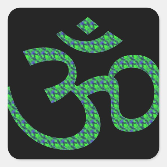 Green blue patterned Om or Aum ॐ.png Square Sticker (Front)