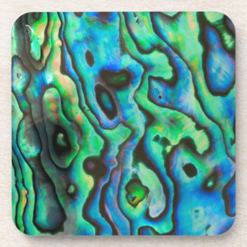 Green blue paua abalone shell beverage coaster