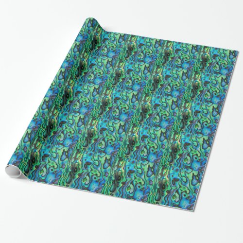 Green blue paua abalone shell wrapping paper