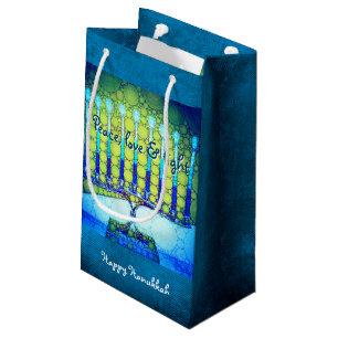 Green Blue Peace Love Light Hanukkah Menorah Bold Small Gift Bag