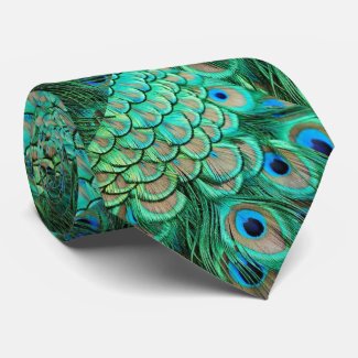 Green Blue Peacock Feather Pattern Tie.