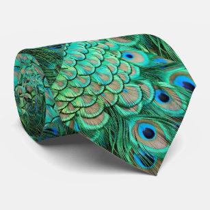 Green Blue Peacock Feather Pattern Tie. Neck Tie