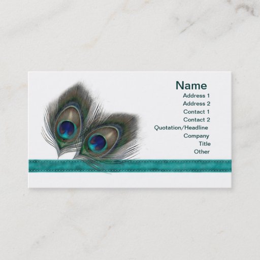 Customizable Green blue Peacock feathers profile Business card