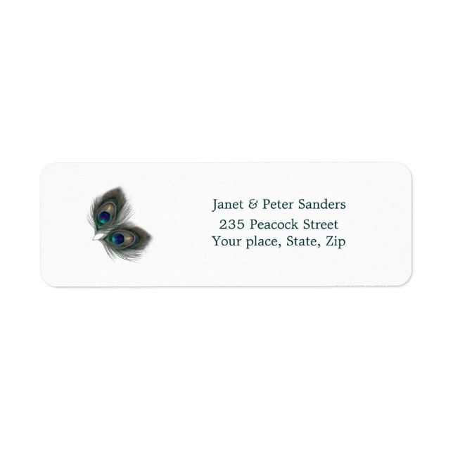 Green blue peacock feathers Return address label (Front)