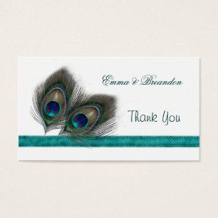 Green blue Peacock feathers Wedding Thank You