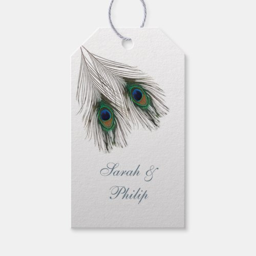 Green blue peacock feathers Wedding Thank You Gift Tags