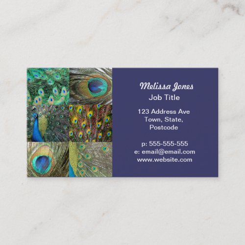 Green Blue Peacock photo collage Business Card Template