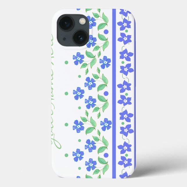 Green Blue Periwinkle Floral Border to Personalize Case-Mate iPhone Case (Back)