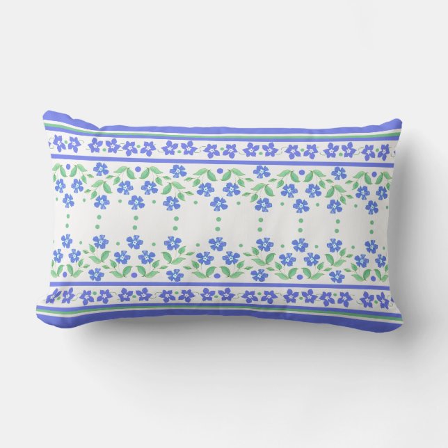 Green Blue Periwinkle Floral Border to Personalize Lumbar Pillow (Front)