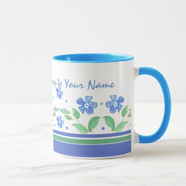 Green Blue Periwinkle Floral Border to Personalize Mug (Right)