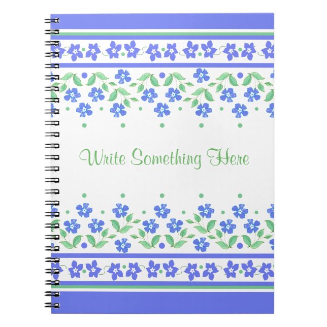 Green Blue Periwinkle Floral Border to Personalize Notebook (Front)