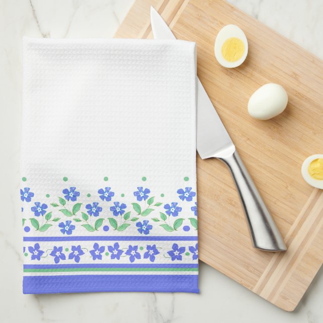 Green Blue Periwinkle Floral Border to Personalize Towel (Quarter Fold)