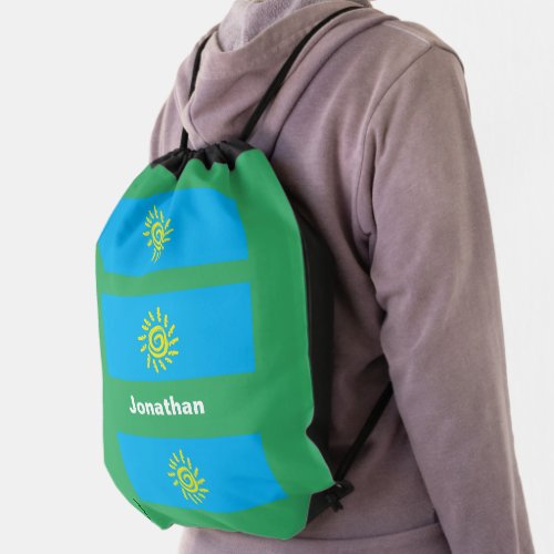 Green Blue Personalized Drawstring Backpack