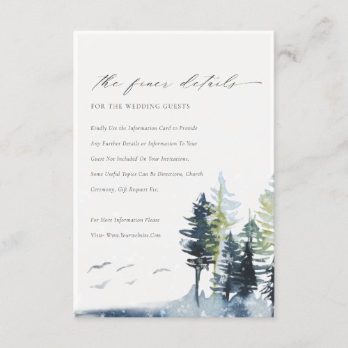 Green Blue Pine Forest Birds Wedding Details Enclosure Card