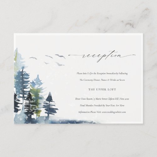 Green Blue Pine Forest Birds Wedding Reception Enclosure Card