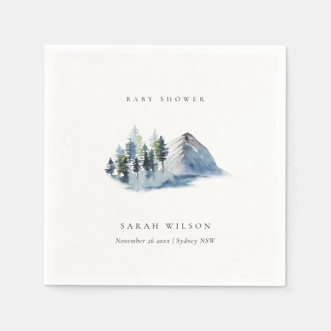 Green Blue Pine Woods Mountain Baby Shower Napkins (Front)
