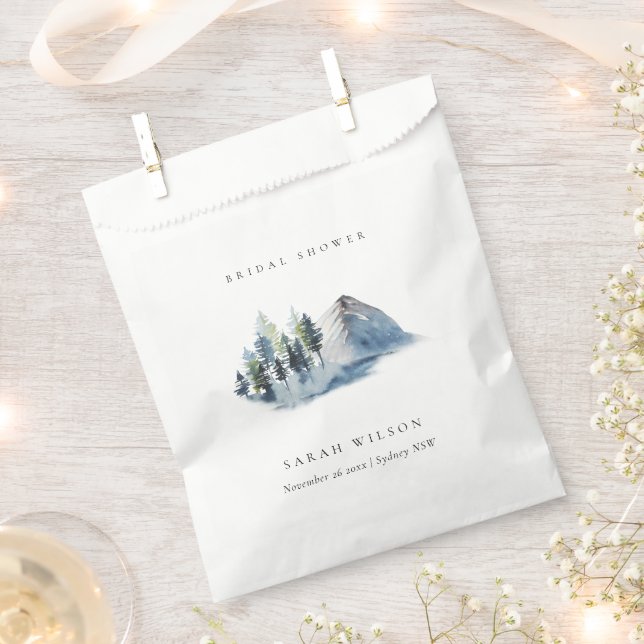 Green Blue Pine Woods Mountain Bridal Shower Favor Bag (Clipped)