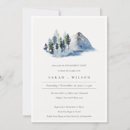 Green Blue Pine Woods Mountain Engagement Invite