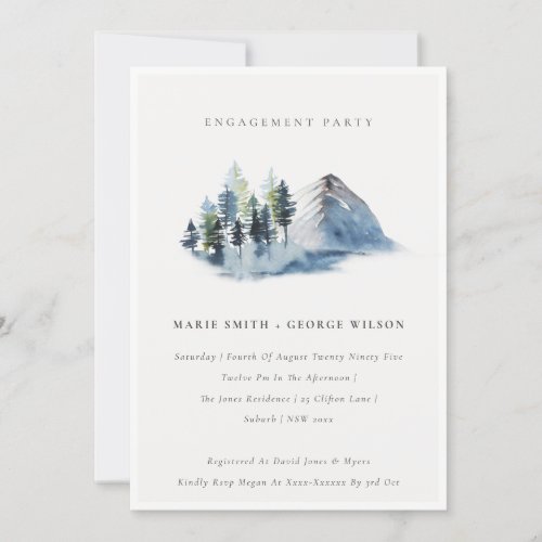 Green Blue Pine Woods Mountain Engagement Invite