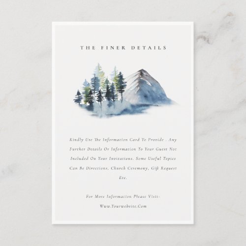 Green Blue Pine Woods Mountain Wedding Detail Enclosure Card