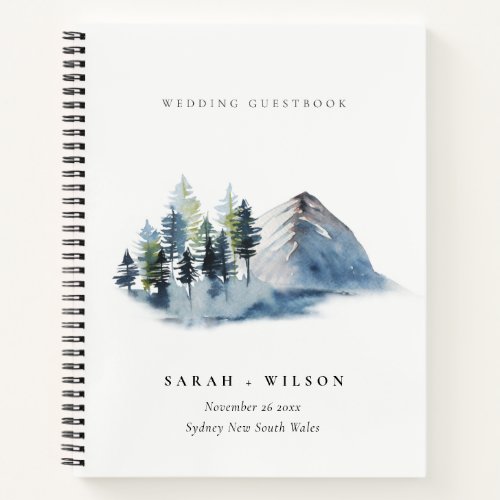 Green Blue Pine Woods Mountain Wedding Guestbook Notebook