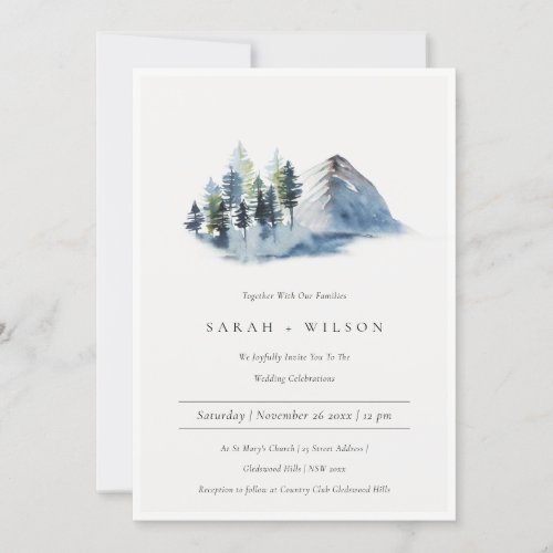 Green Blue Pine Woods Mountain Wedding Invite