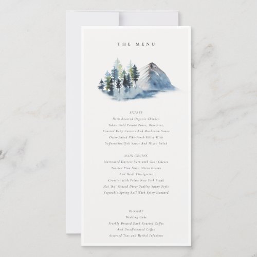 Green Blue Pine Woods Mountain Wedding Menu Card