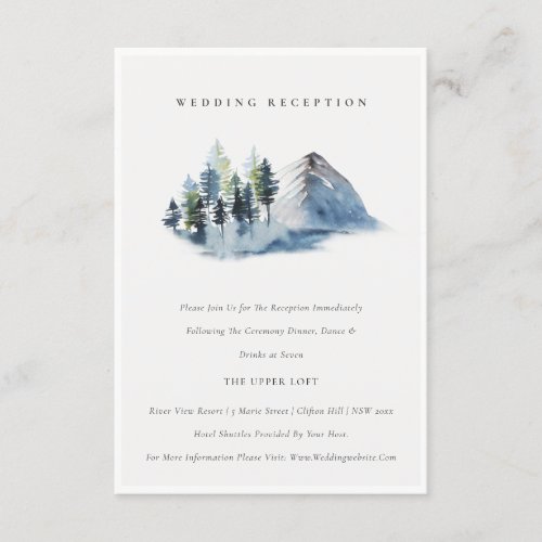 Green Blue Pine Woods Mountain Wedding Reception Enclosure Card