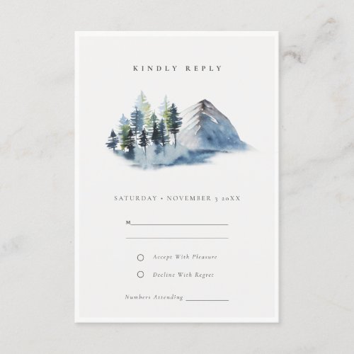 Green Blue Pine Woods Mountain Wedding RSVP Enclosure Card